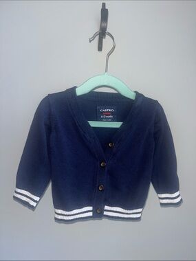 Castro Baby Navy Cardigan with White Stripe Trim